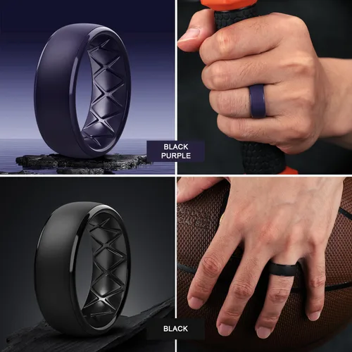 Miniatura 58 de Egnaro Anillos de boda de silicona para hombre: 1/4/6/7 Multipack de anillos de boda de goma con arco interior Diseño ergonómico transpirable