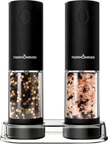 Miniatura 12 de ThermoMaven Juego de molinillo eléctrico de sal y pimienta, 3.7 fl oz más grande, recargable, automático, molinillo de sal y pimienta con 6 grosores