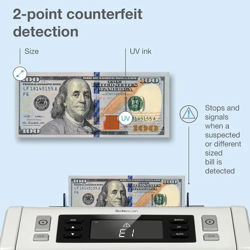 Miniatura 4 de Safescan Máquina contadora de dinero 2210 con detección de falsificaciones, multimonedas, modos de agregar/lote, pantalla LCD, recuentos de alta