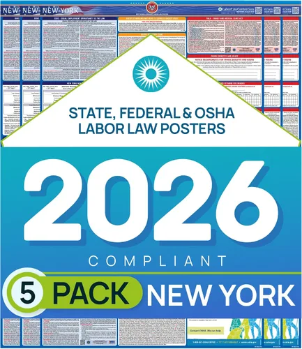 Miniatura 10 de Póster de ley laboral de Nueva York 2025, estatal, federal, cumple con la OSHA, publicación requerida en el lugar de trabajo para empleados, póster