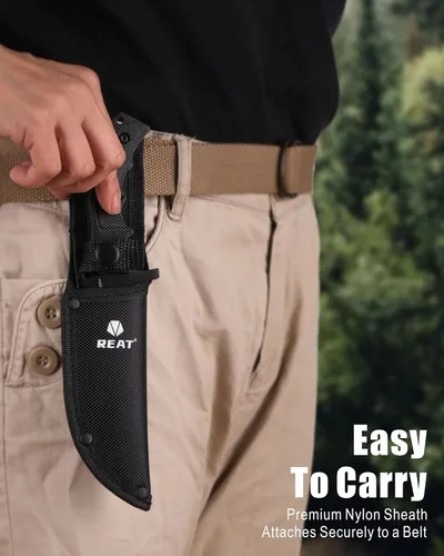 Miniatura 6 de REAT Cuchillo de hoja fija con funda, hoja de acero 440C de 4.1 pulgadas con diseño de espiga completa, mango ergonómico de plástico ABS, cuchillo