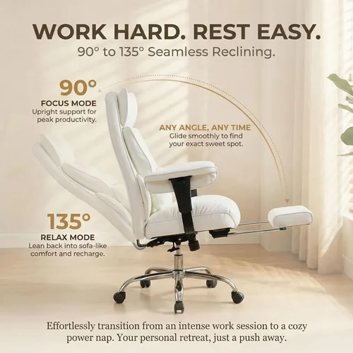 Miniatura 3 de Efomao Silla de oficina grande y alta de 400 libras, silla de escritorio reclinable resistente con reposapiés, silla ejecutiva de piel sintética
