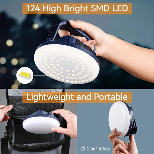 Miniatura 7 de VAVOFO Linterna LED de Campamento Recargable de 30W, 3000LM, 124 LED con 3 Modos de Iluminación, Luz Portátil para Tienda de 7200mAh con Imán