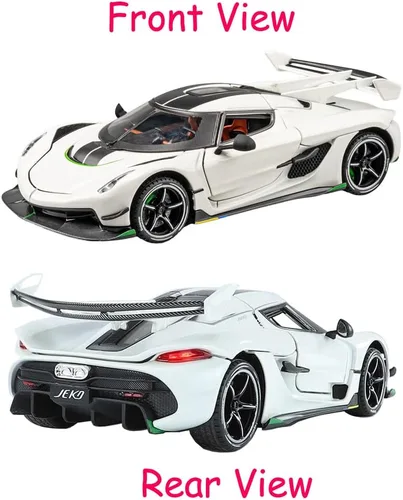 Miniatura 6 de Therina - Coches de juguete modelo Koenigsegg Jesko 1/24 de aleación blanca, vehículos fundidos a troquel coleccionables con sonido y luz
