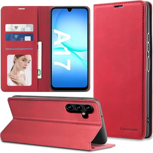 Miniatura 26 de Funda de piel con tapa para Samsung Galaxy Z Flip 3, con protección de bisagra, delgada y magnética tipo cartera [1 tarjetero], funda protectora a