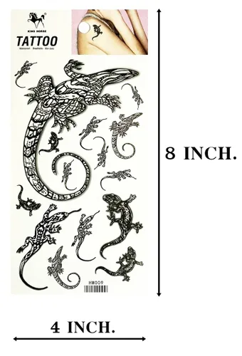 Miniatura 2 de ONCEX Hoja Tatuajes Temporales Falso Animal Lagarto Tatuajes Transferencia Agua Negro Lagartija Gekko Salamandra Pintura de dibujos animados