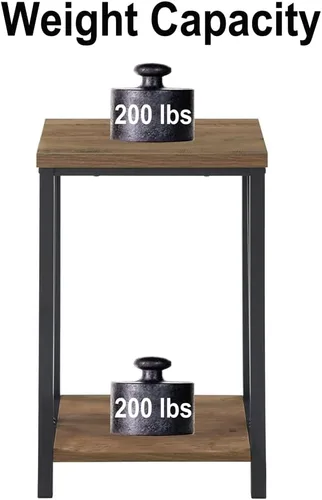 Miniatura 6 de FOLUBAN Mesa auxiliar con estante de almacenamiento, mesa auxiliar rústica para sala de estar, mesita de noche de madera y metal para dormitorio