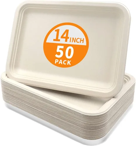 Celel Paquete de 50 bandejas desechables de cangrejos de 14 pulgadas, platos de papel grandes sin PFAS, bandejas de alimentos de 14 pulgadas para