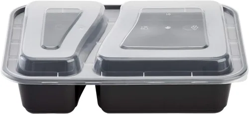 Miniatura 4 de Karat Contenedores de preparación de comidas [30 oz - 150 unidades] 2 compartimentos, contenedores reutilizables y desechables para llevar con tapas