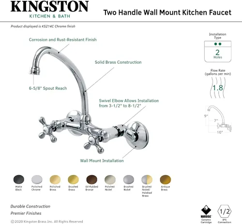 Miniatura 7 de Kingston Brass Kingston - Grifo de cocina ajustable de 6 pulgadas para montaje en pared, latón antiguo