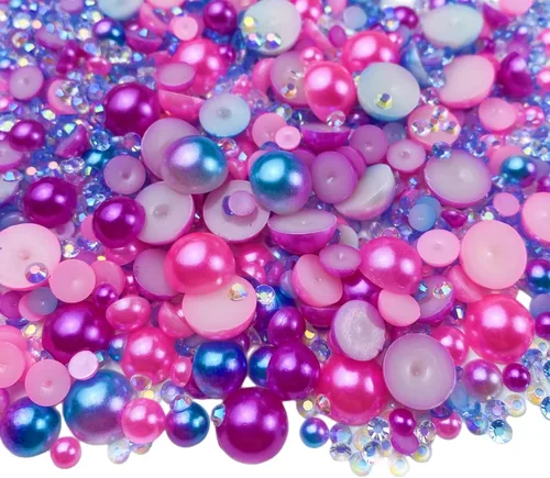 Miniatura 11 de Diamantes de imitación de media perla roja y negra de 1.06 oz para manualidades, tamaño mixto de 0.116 a 0.394 pulgadas, diamantes de imitación