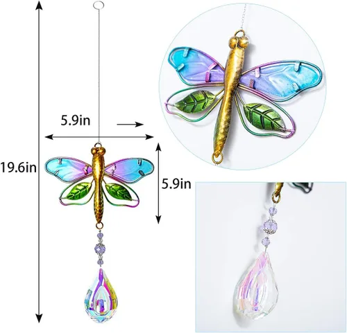 Miniatura 7 de WEISIPU Atrapasoles de cristal para ventanas – Prismas de bola de cristal de libélula, adorno de cristales colgantes para el hogar, jardín, oficina
