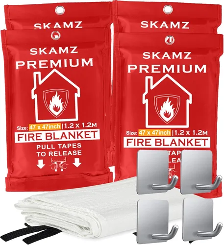 SKAMZ Manta de emergencia premium para el hogar y la cocina, tamaño XL, 47.2 x 47.2 pulgadas, 4 paquetes de mantas de fibra de vidrio para la