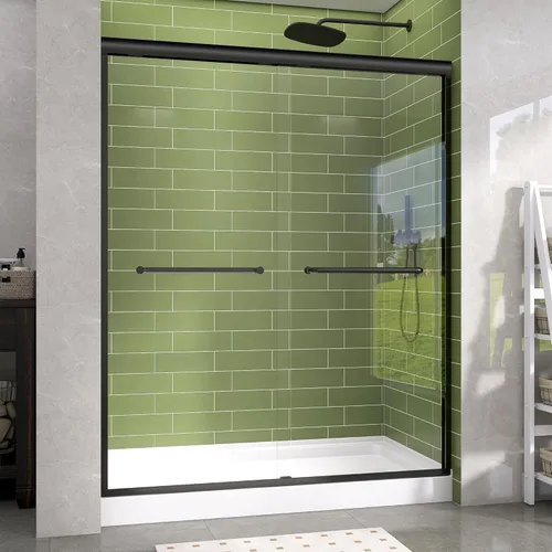 Miniatura 33 de GETPRO Puerta de ducha corrediza de 44-48 pulgadas de ancho x 72 pulgadas de alto, puertas correderas dobles sin marco para ducha, puerta de vidrio