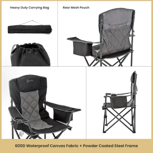 Miniatura 5 de ARROWHEAD OUTDOOR Silla plegable portátil de lujo para campamento con reposacabezas, portavasos y vidrio, enfriador de 6 latas, bolsa de transporte
