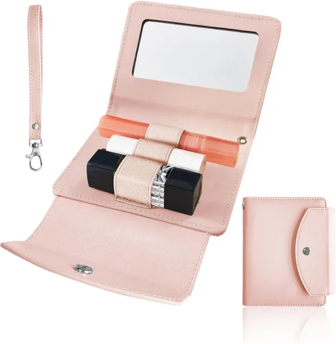 Miniatura 11 de Estuche de lápiz labial de PU con espejo, con capacidad para 4 lápices labiales largos, organizador de maquillaje, estuche de viaje para cosméticos