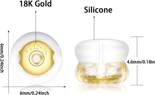 Miniatura 2 de Parte trasera de aretes, de silicona de oro de 18 quilates para tachuelas/orejas caídas, bloqueo seguro para aretes pesados, no irrita