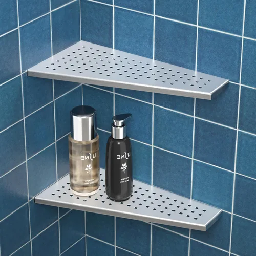 Miniatura 6 de Estante esquinero para ducha, 2 piezas, estantes de baño en forma de trapezoidal de 12 pulgadas para pared de azulejos, estante de acero inoxidable