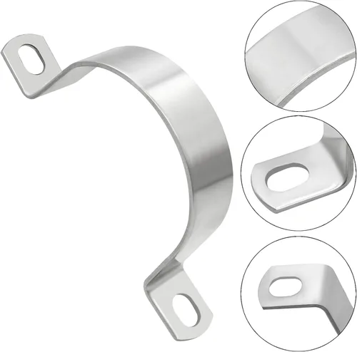 Miniatura 2 de Paquete de 5 correas de tubo M60 de acero inoxidable 304 con abrazadera en U, 2 agujeros rígidos para tuberías (5 unidades, 2.236 pulgadas)