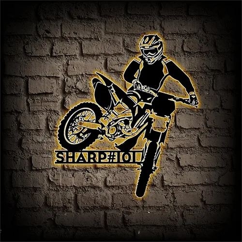 Miniatura 5 de Arte de pared de metal personalizado para motocicleta con luz LED, regalos para el día del padre, regalos de moto de cross para niños y hombres