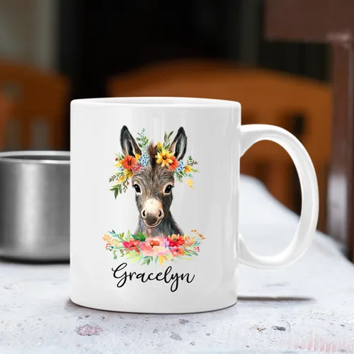 Miniatura 3 de Taza de café de burro personalizada, bonita taza de café de burro para amantes de los animales, niñas, hermana e hija, taza de té personalizada