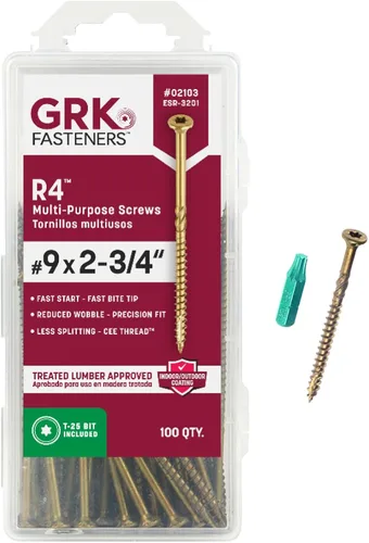 GRK Fasteners R4™ # 9 x 2-3/4 pulgadas, tornillos de marco multiusos, 100 unidades, revestimiento Climatek™ resistente a la corrosión, vallas y