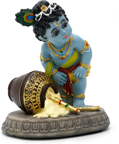 Miniatura 8 de alikiki Estatua hindú de Dios Baby Krishna – 3.7 pulgadas de alto indio Señor Krishna ídolo Murti Diwali Pooja Regalos Decoración de tablero