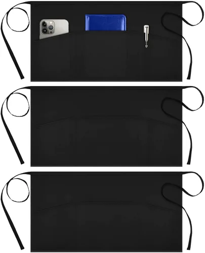 Syntus Paquete de 3 delantales de servicio con 3 bolsillos, delantal de cintura para camarera resistente a las gotas de agua, 11.5 pulgadas, color