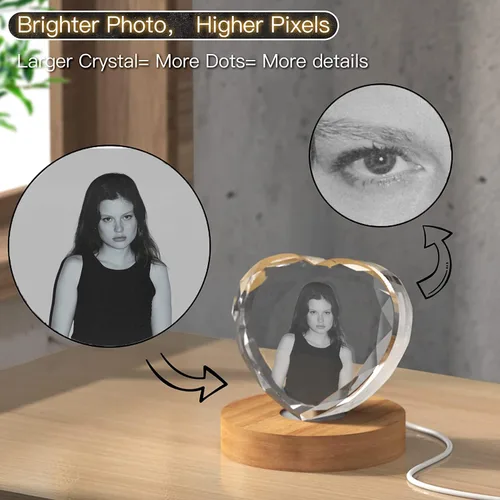 Miniatura 2 de Foto de cristal 3D, foto 3D personalizada en forma de corazón, regalos personalizados para ella, él, cumpleaños, aniversario, Navidad, corazón