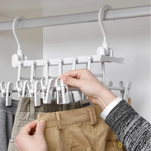 Miniatura 2 de Perchas multifuncionales para pantalones que ahorran espacio: paquete de 2 perchas de falda para armario, múltiples capas multifuncionales