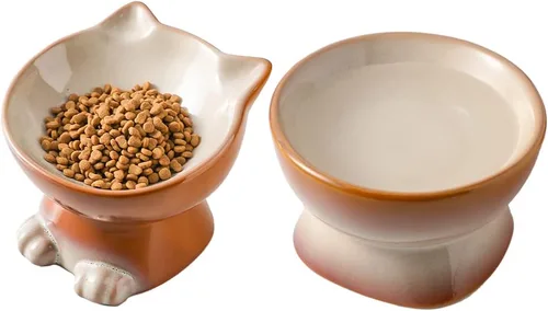 Miniatura 22 de Nihow Cuencos Elevados Inclinados para Gatos: Cuenco Elevado de Cerámica de 5 Pulgadas para Comida de Gato para Proteger la Columna Vertebral
