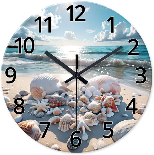Miniatura 9 de XNM Relojes de Pared de Paisaje Natural para Baño, Funciona con Pilas, 30.5 cm, Negro y Blanco, Redondo, Silencioso, sin Tictac, de Vidrio, Pequeño