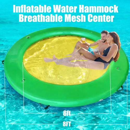 Miniatura 2 de Water Hammock Inflatable Dock, 3.8ft/6ft/8ft Floating Raft Circular Water Island, Float Rings Air Mesh Platform for Lake/River/Swim Pool