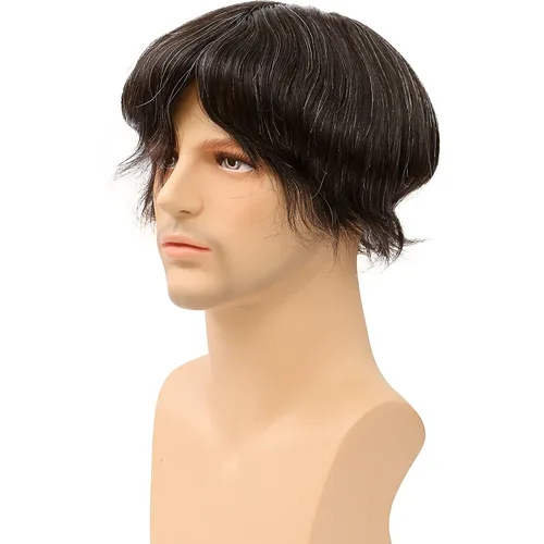 Miniatura 8 de Toupee de piel fina suave de 0.002 in PU 10x8 pulgadas reemplazo de cabello para hombres postizo 100% europeo piezas de cabello humano para hombre