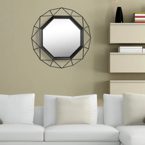 Miniatura 7 de Stonebriar Espejo decorativo negro de 28.3 pulgadas con marco de alambre de metal geométrico colgante con soportes de montaje, decoración moderna