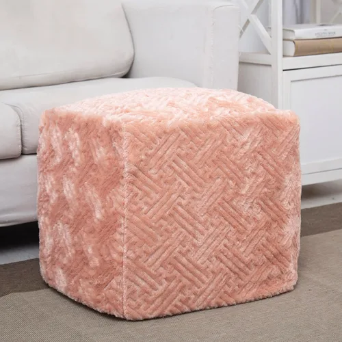 DaDalogy Bedding - Funda para puf otomano de piel sintética [sin relleno] – Rosa Coral Baby Peach | Geométrico brillante, suave y acogedor con