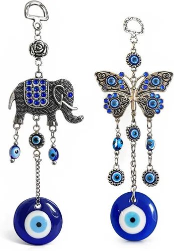 Miniatura 10 de Adorno de decoración colgante de mariposa azul turco con mal de ojo turco (con una bolsa de decoración mejor)-003
