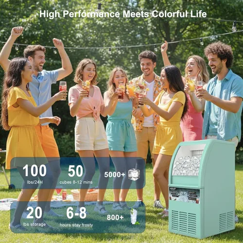 Miniatura 2 de Máquina comercial para hacer hielo, máquina de hielo de 100 libras/24 horas con contenedor de almacenamiento de 20 libras, 50 cubos en 8-12 minutos