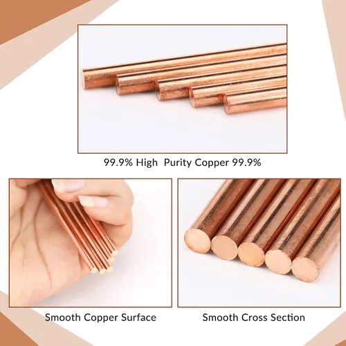 Miniatura 4 de Therwen Varilla redonda de cobre puro, 10 unidades, 4 pulgadas de largo, 0.118 in de diámetro, varilla de cobre sólido para manualidades de metal
