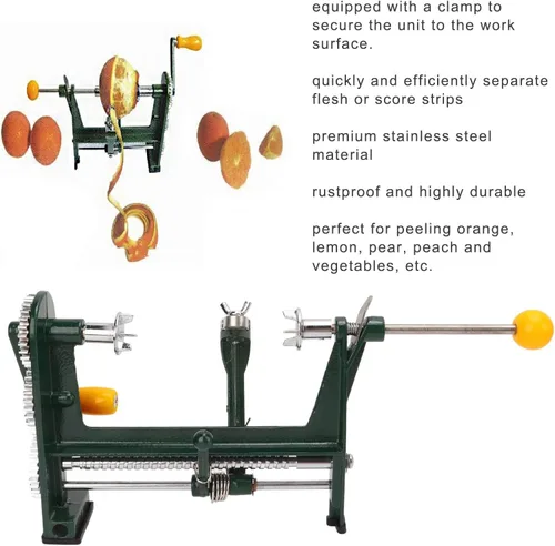 Miniatura 4 de Fdit Pelador de peras, pelador de frutas multifunción de acero inoxidable con abrazadera, para naranja, limón, pera, melocotón, patata