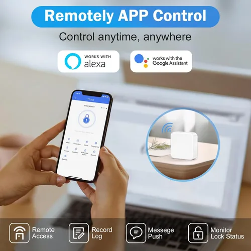 Miniatura 2 de Cerradura de puerta inteligente WiFi, entrada sin llave con puerta de enlace y asas, pantalla táctil, teclado de huellas dactilares, llave