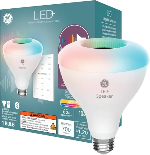 Miniatura 11 de GE LED+ A21 Bombilla LED, Luz LED Interior con Cambio de Color, Altavoz Inalámbrico Bluetooth con Control Remoto, 9W, Multicolor y Blanco Cálido