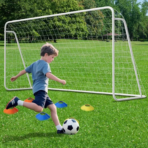 Miniatura 8 de DoCred Porterías de fútbol de 6x4/8x6/10x6.5/12x6/16x7/18x7/21x7/24x8 pies, portería de fútbol plegable de acero de tamaño completo para patio