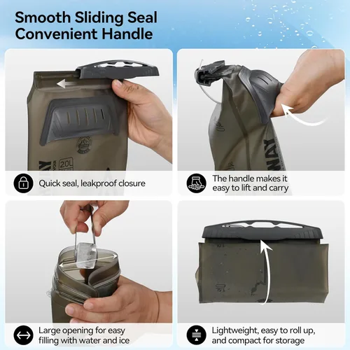 Miniatura 3 de MARCHWAY Bolsa de hidratación ligera de TPU de 2L/3L para paquetes de hidratación, bolsa de depósito de agua de boca ancha con asa de transporte Gris