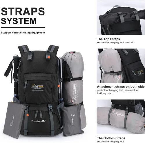 Miniatura 4 de Mochila de senderismo de 40 L de Mountaintop, mochila ligera de viaje para hombres y mujeres, mochila para acampar al aire libre y hacer senderismo