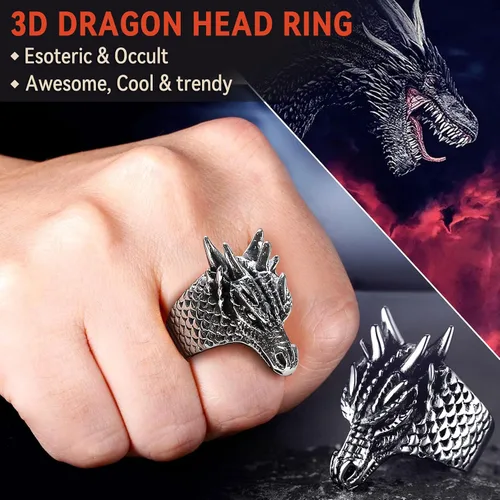 Miniatura 2 de FaithHeart Anillos de dragón punk para hombres y mujeres, acero inoxidablechapado en oro de 18 quilates, joyería de mitología nórdica con delicado
