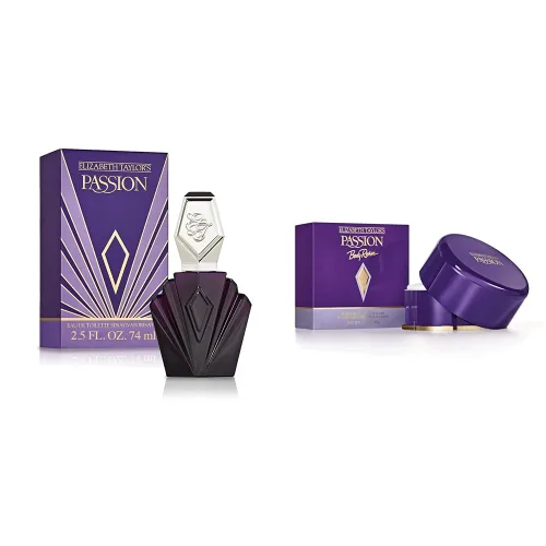 Elizabeth Taylor Perfume para mujer, pasión, Eau de Toilette EDT en aerosol, 2.5 onzas líquidas y polvo corporal para mujeres, pasión, 2.6 onzas