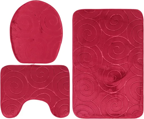 Miniatura 5 de Juego de 3 tapetes de baño, tapetes con relieve para tapa de inodoro, tapete antideslizante absorbente lateral para baño, baño (gris)