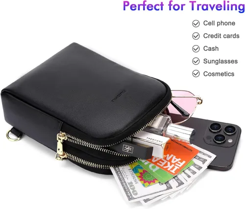 Miniatura 5 de nuoku Bolso bandolera para mujer - Pequeña cartera RFID y bolsa para teléfono celular