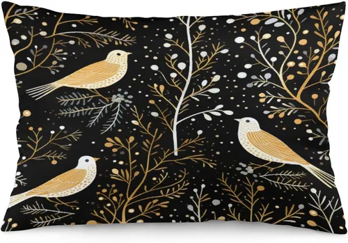 Miniatura 13 de Funda de almohada dorada de invierno con diseño de pájaros de nieve, Navidad, 12 x 20 pulgadas, diseño de Feliz Navidad, invierno, Navidad, cojín
